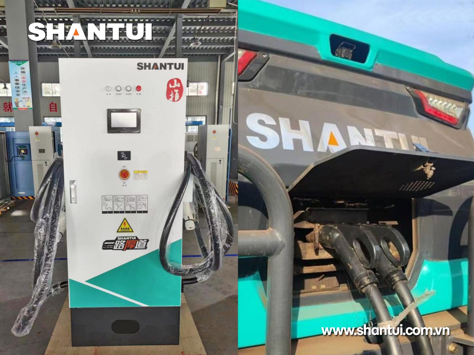 Shantui trang bị trạm sạc với công nghệ sạc nhanh hai vòi