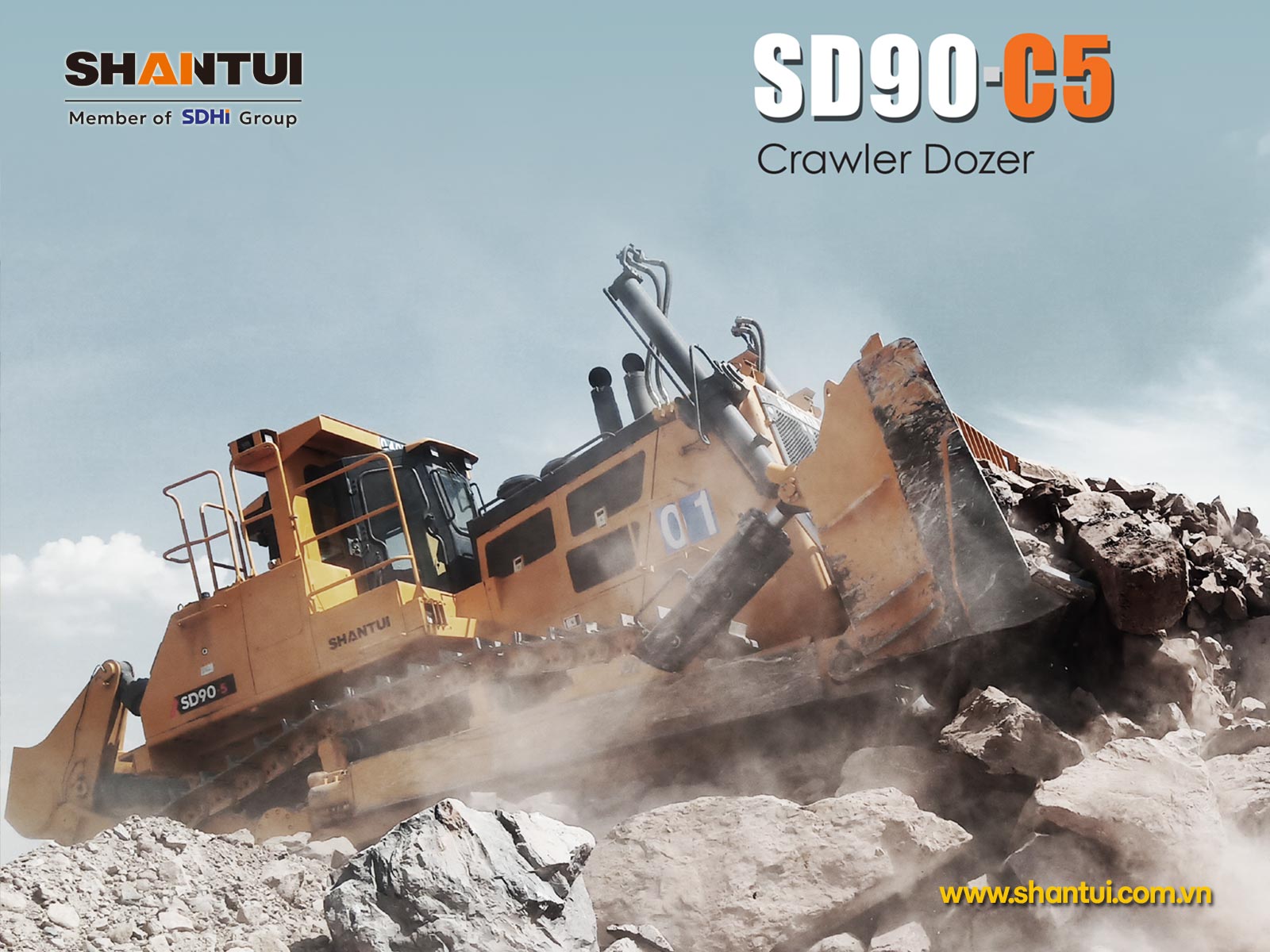 Máy ủi khai thác đá SHANTUI SD90 được cấu hình đầy đủ trông giống như một người khổng lồ thực sự.