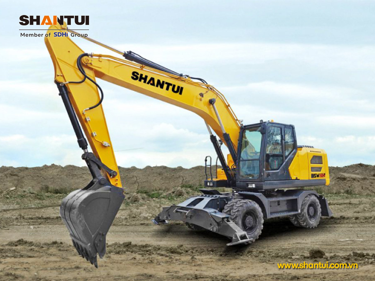 Máy xúc đào bánh lốp Shantui SW210 21,8 tấn gàu xúc 0,9m3